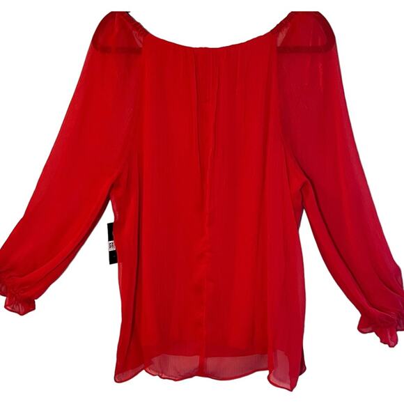 JM Collection Women's Solid Tiered Chiffon Blouse Top, Red, Size Large - Picture 4 of 15